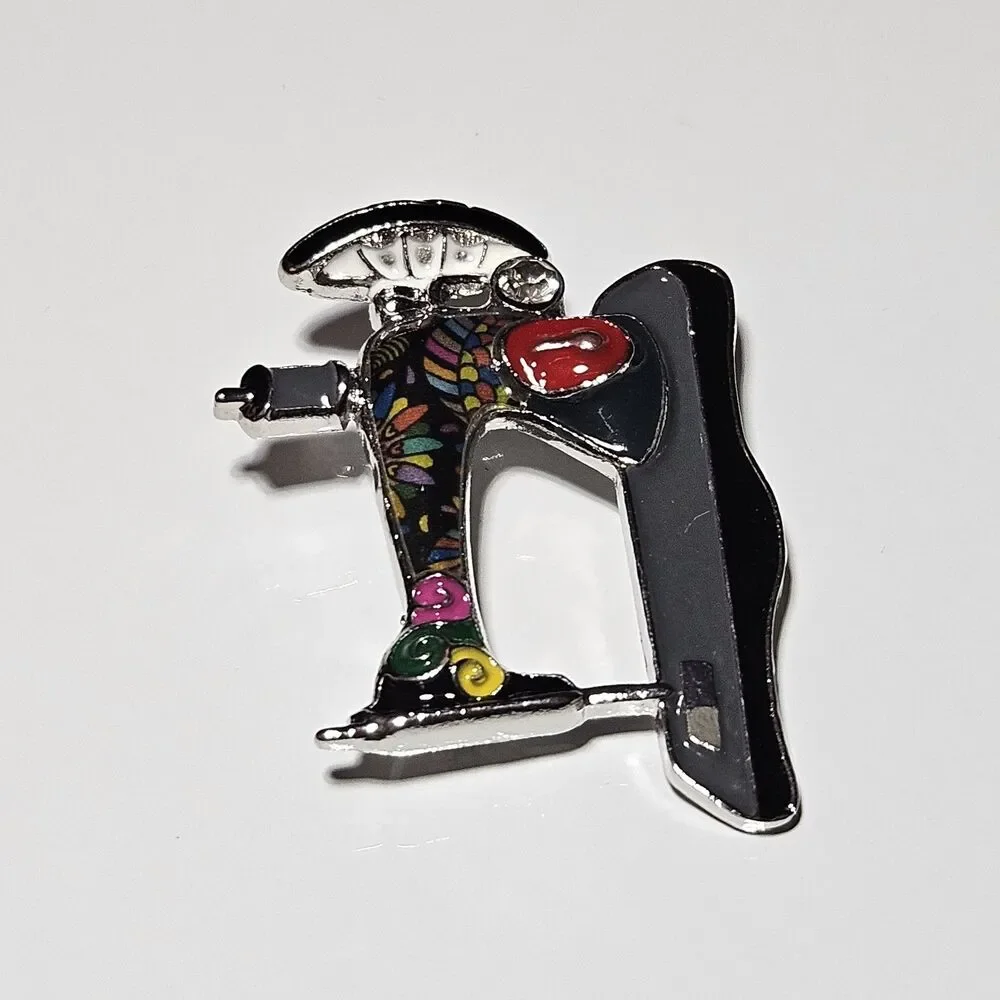 BONSNY Silver Tone Sewing Machine Floral Art Brooch Pin Brand New